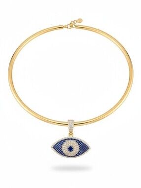💛▪️Piper K ▪️ Gold Tone Cubiz Zirconia  Blue Eye Rhinestone  Pendant Necklace